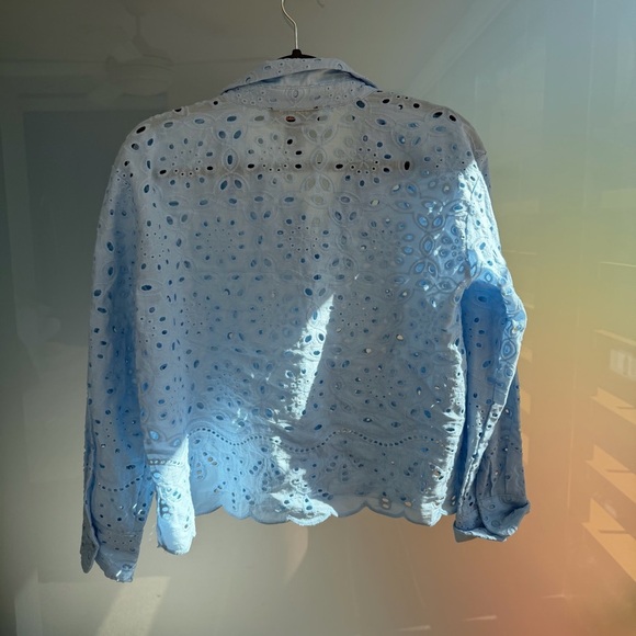 RAIN Eyelet Embroidered Baby Blue Business Casual Top - Picture 4 of 4